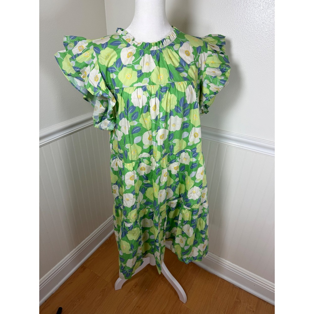 Shop the Mint Green Blue Floral Tiered Midi Dress Spring Summer Women Size L